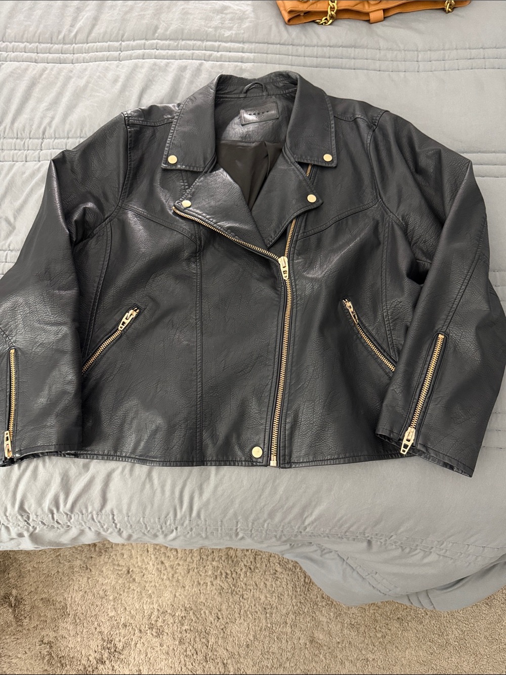 Blank NYC Black Leather Moto Jacket with Gold Hardware